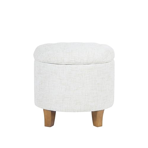 19" Button Tufted Round Storage Ottoman - Cream Textured Solid