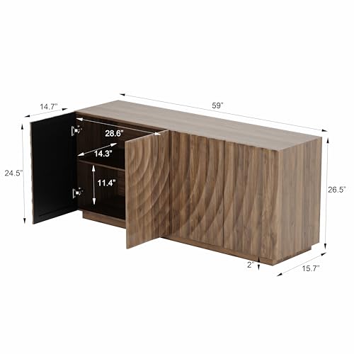 GDFStudio 59" Modern Buffet Cabinet with 3D Water Ripple Doors, view 3