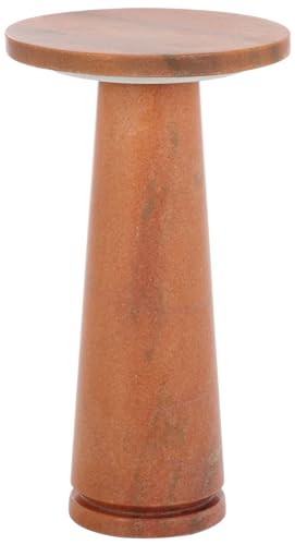 SAFAVIEH Furniture - Valentia Round Marble Accent Table - Coral - Marble Top - Glam Stone Pedestal Design - Ideal for Living Room, Bedroom, Entryway, 10" W x 10" D x 17.5" H (SFV9704H)