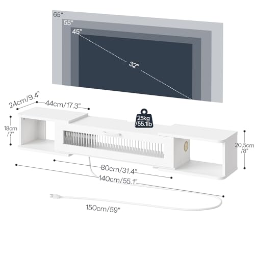 Floating TV Stand with LED Light Power Outlet for up to 65”, view 4