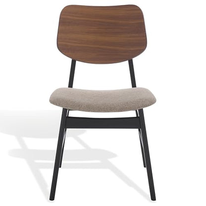SAFAVIEH Couture Collection - Rhonda Walnut & Black Mid-Century Dining Chair Set of 2, Upholstered Linen-Style Seat, Modern Wood Design (SFV6708B-SET2)