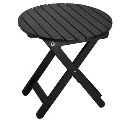Outdoor Small Table, Round Folding Wooden Patio Side Table Furniture End Table for Adirondack Chair, Balcony, Porch, No Assembly Required, Black