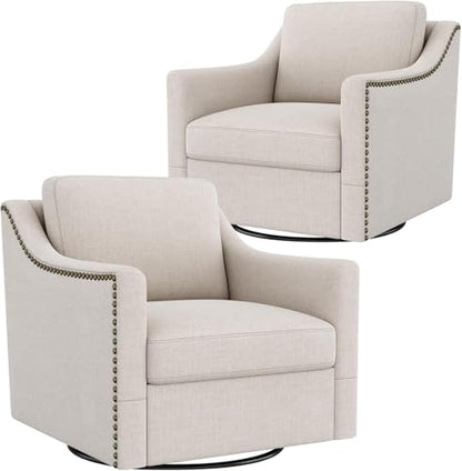 Swivel Accent Chair Set of 2，Armchair，Bronze Nail Decoration Comfy Living Room Chair,Single Sofa Chair，Reading Chairs,for Living Room Bedroom Reading Apartment (Cream, 2 Cream)