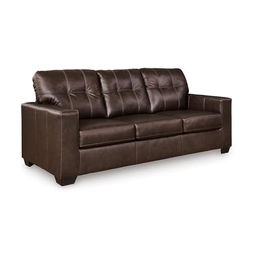 Signature Design by Ashley Santorine Transitional Tufted Leather Match Sofa, Dark Brown