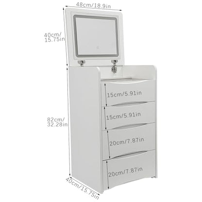 Integrated Vanity with Flip Top Lighted Mirror, 3 in 1 Compact Vanity, Small Dresser Desk Small Makeup Table with 3 Drawers for Girls, Bathroom, Bedroom, Dormitories (White)