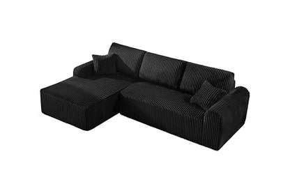 109-Inch L-Shaped Left Facing Boneless Corner Sofa 2 PCS Modular Sectional Cloud Sofa Couch with Chaise Lounge and Toss Pillow, Corduroy Boneless L-Shaped Couches