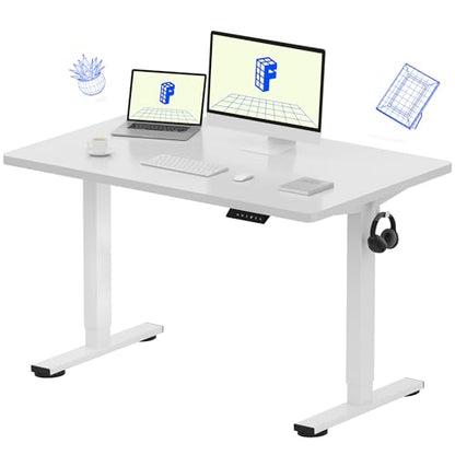 FLEXISPOT EN1 One-Piece Standing Desk with 1-Inch Thick Seamless Desktop, 48"x30" Electric Height Adjustable Desk for Home Office, Multi-Monitor Setups & Easy Assembly, White