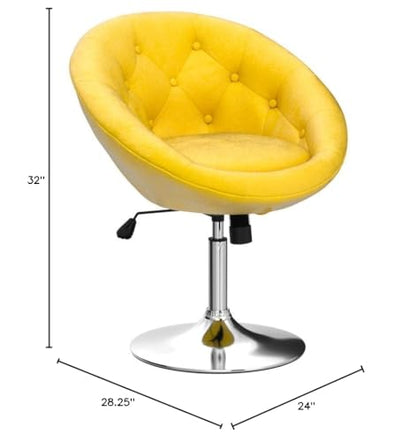 Noas Velvet Upholstered Tufted Back Swivel Accent Chair, Yellow