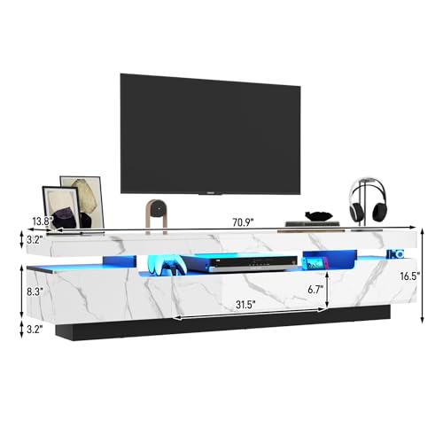 70IN White TV Stand for 75/80 inch TV, Modern LED TV Stand for Living Room, view 3