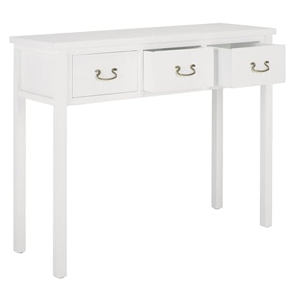 SAFAVIEH Home Collection – Cindy White Console Table with Three Drawers, French Farmhouse Storage Console, Tapered Leg Design (AMH6568C)