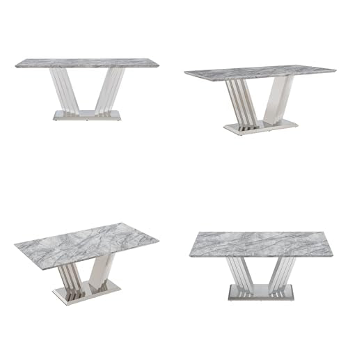 Marble Dining Table for 6 People, 70'' Rectangle Faux Marble Dining Table with Mirrored Stainless Steel Base, Large Size Marble Kitchen Table (Silver,Grey)(only Table)
