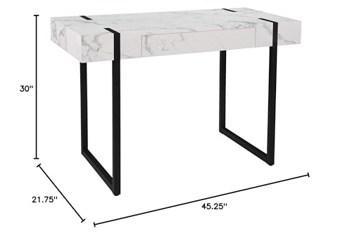 Rangley Modern Faux Marble Desk - Modern Design, White Iron and Wood - Ideal for Home Office, Bedroom (HO1142737)