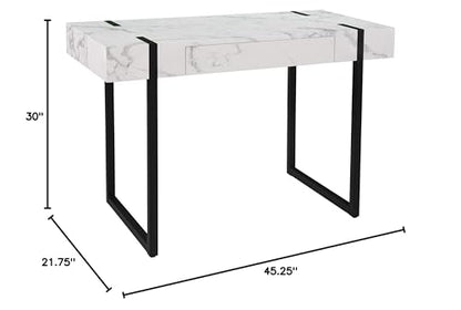 Rangley Modern Faux Marble Desk - Modern Design, White Iron and Wood - Ideal for Home Office, Bedroom (HO1142737)