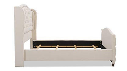 Jennifer Taylor Home Marcella Upholstered Shelter Headboard Bed Set, Queen, Sky Neutral Beige Polyester