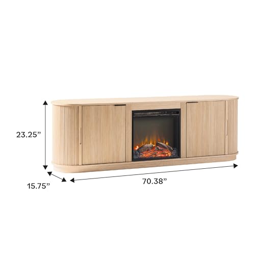 Chloe Reeded TV Stand with Fireplace Insert, 75 Inch, 70 Inch, Coastal Oak