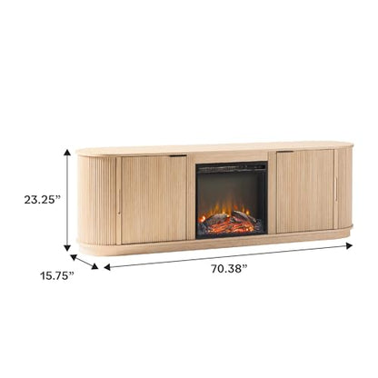 Chloe Reeded TV Stand with Fireplace Insert, 75 Inch, 70 Inch, Coastal Oak