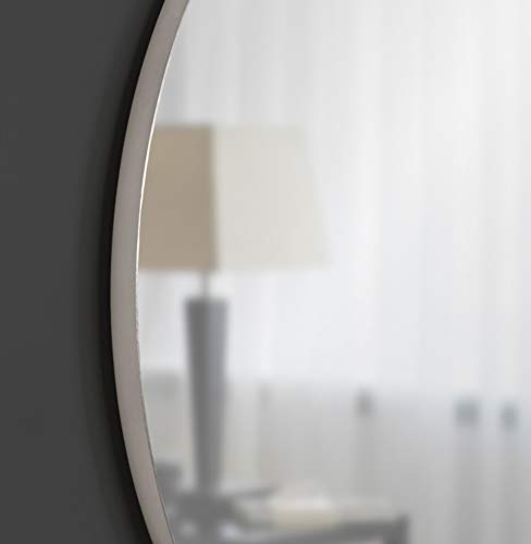 Rollo Modern Round Wall Mirror, 28 inch Diameter, Silver, Beautiful Circle Mirror for Wall