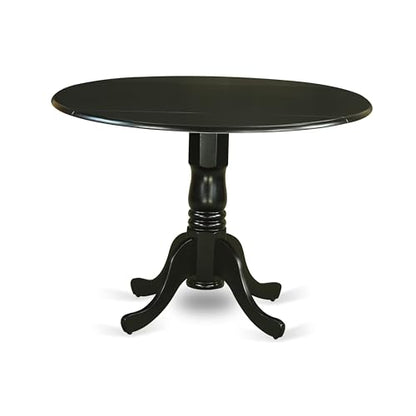 DLCL5-BLK-C 5 Piece Dining Room Table Set Includes a Round Dining Table with Dropleaf and 4 Linen Fabric Upholstered Chairs, 42x42 Inch, Black