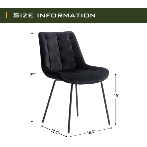 Velvet Dining Chairs, Upholstered Reception Chairs, Tufted Accent Chair with Metal Legs for Home Kitchen, Living Room, Set of 2, Black