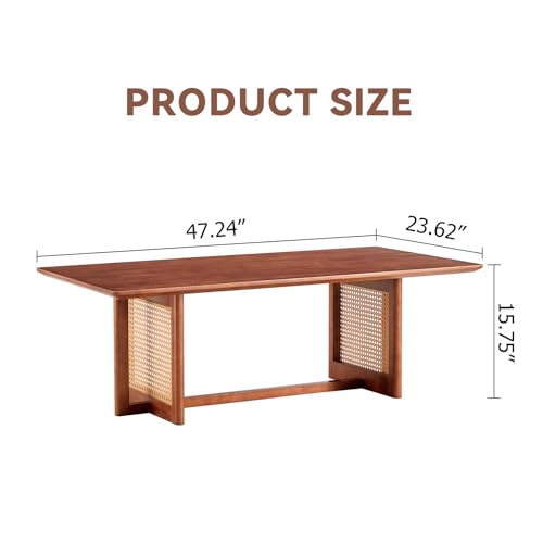 Coffee Table for Living Room, Rectangle Solid Wood Table Top, Modern Imitation Rattan Coffee Table, Cross Table Legs Tea Table for Apartment Small Space (Walnut)