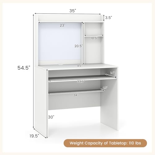 Computer Desk with Hutch, Space Saving Laptop Desk with Magnetic Whiteboard, view 3