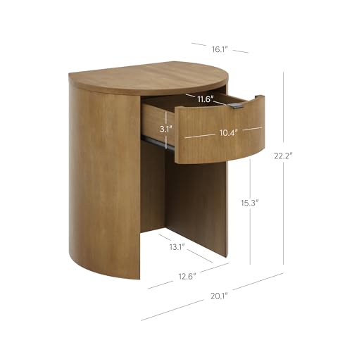 Nathan James Shay Solid Wood Nightstand, Modern Bedside Table with Drawer, Contemporary Rounded Nightstand Table for Bedroom, Light Brown Set of 2