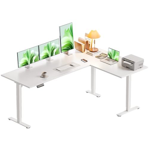 63 Inch L Shaped Electric Standing Desk, Home Office, White, view 2