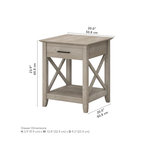 End Table with Drawer, Nightstand with Storage, Living Room and Bedroom Furniture, Key West Collection, Washed Gray