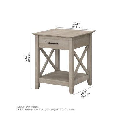 End Table with Drawer, Nightstand with Storage, Living Room and Bedroom Furniture, Key West Collection, Washed Gray