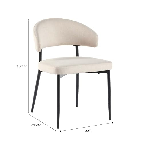 Modern Curved Back Upholstered Dining Chair with High-Performance Woven Upholstery and Powder Coated Steel Base, 2pk, Ivory