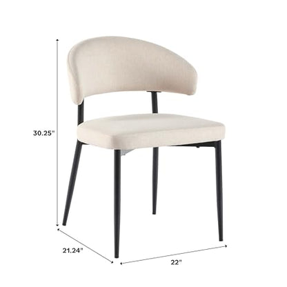 Modern Curved Back Upholstered Dining Chair with High-Performance Woven Upholstery and Powder Coated Steel Base, 2pk, Ivory