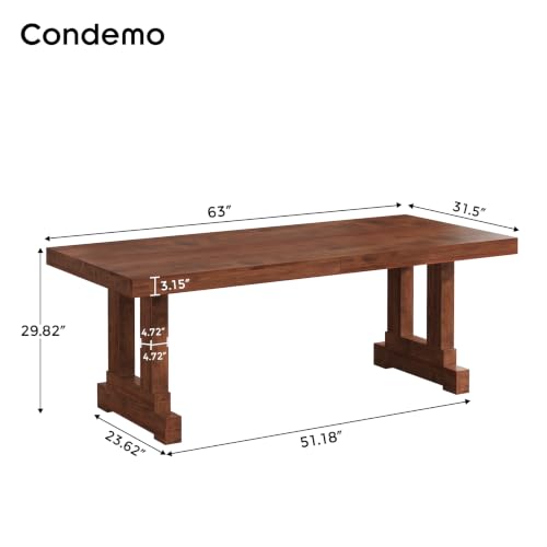 Solid Wood Computer Desk 63inches for Home Office, Dark Walnut, Sturdy Wood Legs, view 3