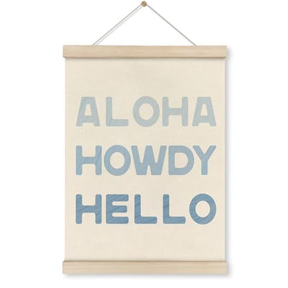 Blue Coastal Cowgirl Howdy Aloha Poster Hanger Frame, Howdy Wall Art,Western Trendy Sign Wall Art with Wooden Frames,Preppy Cowgirl Wall Hanging Banner Decor for Living Room Bedroom, 12x16 Inch