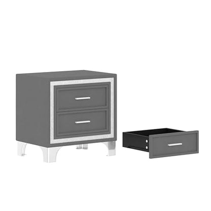 Bedroom Sets, 3-Pieces Bedroom Sets, Queen Size Upholstered Platform Bed with LED Lights and 2 Nightstands, Gray