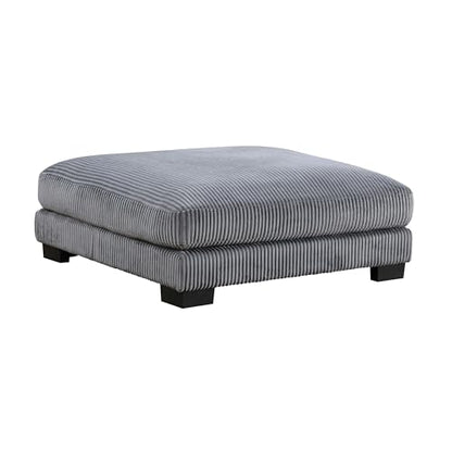 45 Inch Ottoman, Attached Seat Cushion in Gray Corduroy Fabric, Wood