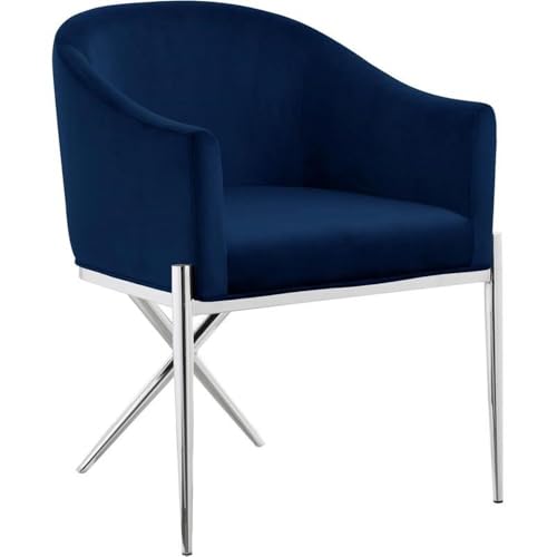 Meridian Furniture Xavier Collection Modern | Contemporary Velvet Upholstered Dining Chair with Sturdy Steel X Shaped Legs, 25.5" W x 24.5" D x 31.5" H, Navy