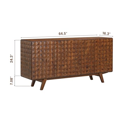 Sapa Mid-Century Modern Solid Wood Sideboard – 4-Door Accent Buffet Cabinet, view 3