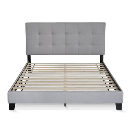 Laval Bed Frame, Queen Size Upholstered Bedframe, Light Grey, view 6
