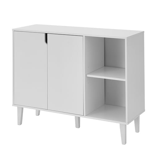 Kitchen Buffet Cabinet Storage Sideboard with 2 Doors 2 Shelves, 41.8" L x 15" W x 32.5" H (White)