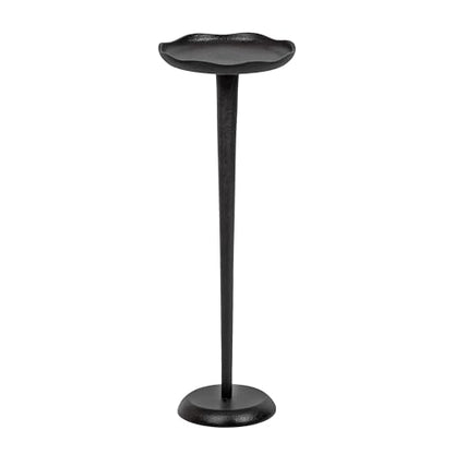 Alessia Modern Decorative Metal Drink Table; 8 x 8 x 22; Black; Round Cast Aluminum Pedestal Plant Stand with Rough Texture and Deckled Edge