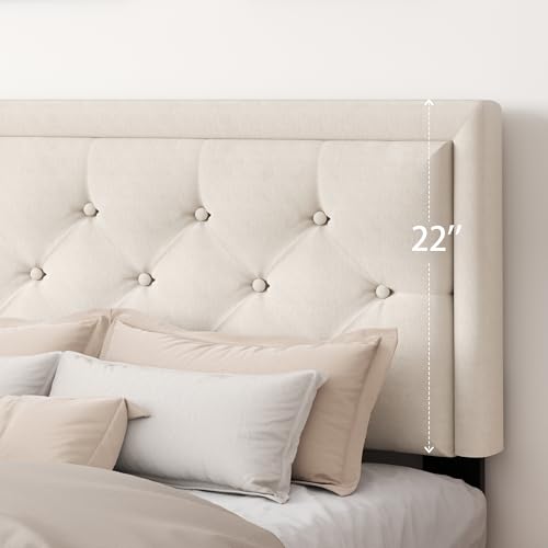 Queen Size Platform Bed Frame with Upholstered Velvet Button Tufted Headboard, view 6