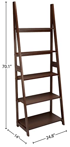5-Tier Ladder Bookshelf Storage Organizer, Solid Rubberwood Frame, view 4