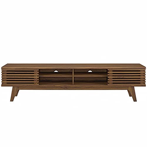 Render 70" Mid-Century Modern Low Profile Media Console Entertainment TV Stand in Walnut Walnut