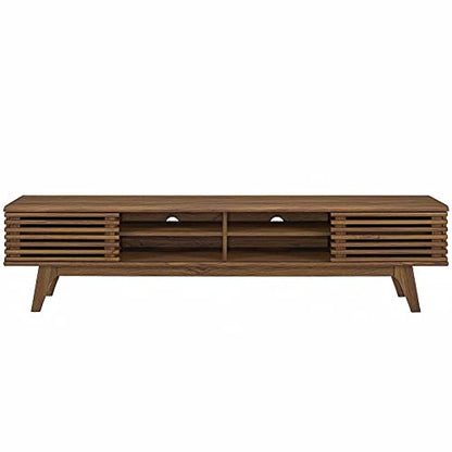 Render 70" Mid-Century Modern Low Profile Media Console Entertainment TV Stand in Walnut Walnut