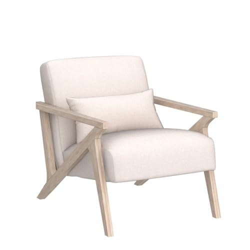 Mid Century Modern Chair with Wood Frame, Upholstered Armchair with Waist Cushion, Accent Chair for Living Room Bedroom Apartment, Easy Assembly, Beige