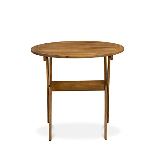 MNCM3CANA 3 Piece Folding Patio Bistro Sets Outdoor Set Contains a Round Acacia Wood Coffee Table and 2 Folding Arm Chairs, 30x30 Inch, Natural Oil