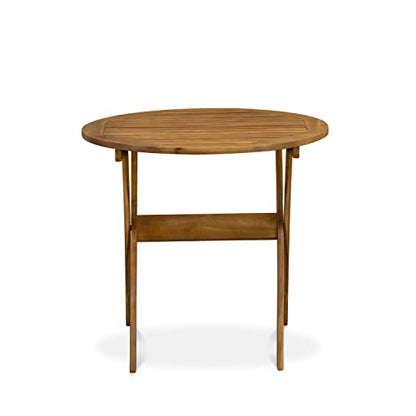 MNCM3CANA 3 Piece Folding Patio Bistro Sets Outdoor Set Contains a Round Acacia Wood Coffee Table and 2 Folding Arm Chairs, 30x30 Inch, Natural Oil