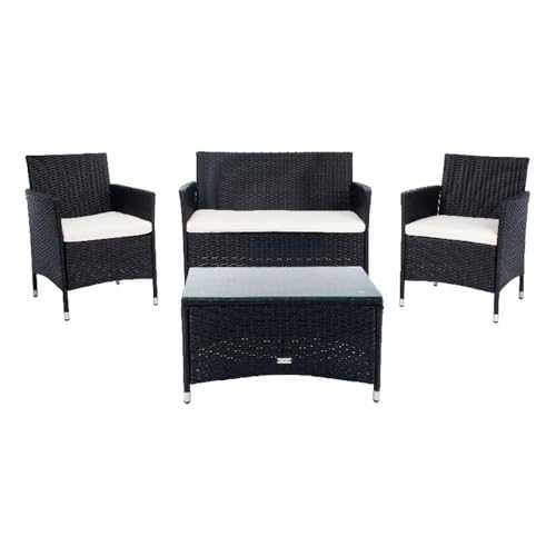 SAFAVIEH PAT7506A Collection Bandele Black and Beige 4-Piece Outdoor Living Patio Set