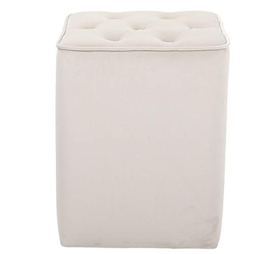 Tufted Tan Velvet Ottoman Foot Stool - Square - Soft Compact Padded Stool - Great for The Living Room, Bedroom and Kids Room - Upholstered Small Furniture