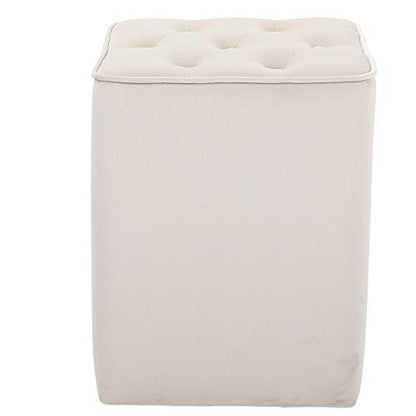 Tufted Tan Velvet Ottoman Foot Stool - Square - Soft Compact Padded Stool - Great for The Living Room, Bedroom and Kids Room - Upholstered Small Furniture